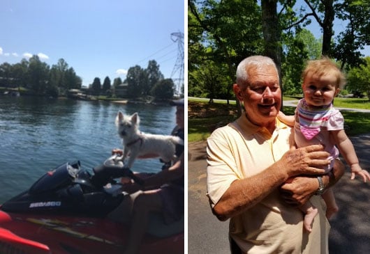 Gracie the dog (left) and Tony with his granddaughter (right)